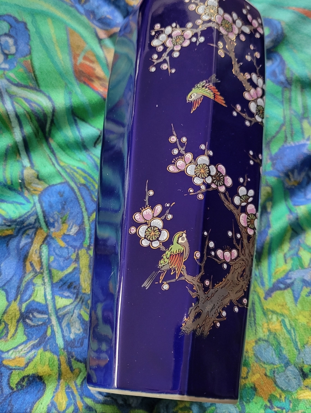 Decorative Deep Blue Floral Bird Ceramic Vase